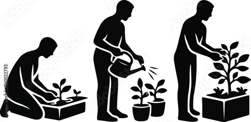 Personal Growth Nurturing Plants Gardening Sequence Silhouette