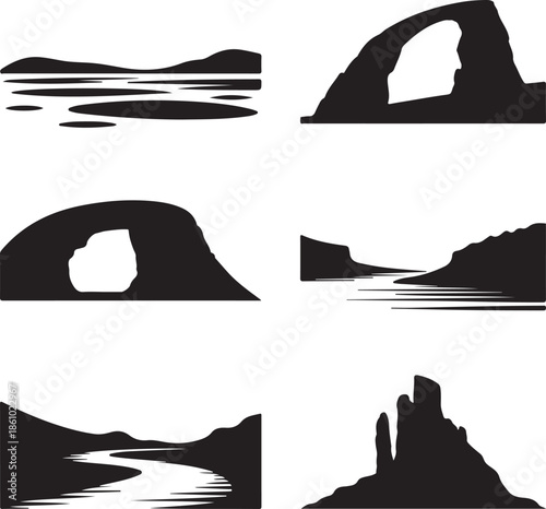 Minimalist landscape and rock formation silhouette illustrations