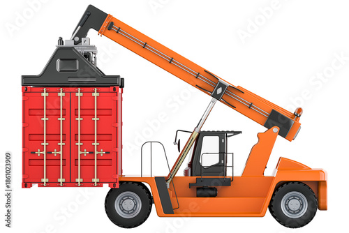 Canvas Print Reach stacker with cargo container, transparent background