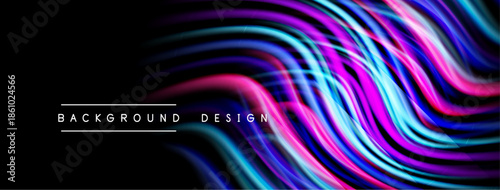Abstract vibrant lines flow diagonally across black background. Modern design elements create dynamic visual impact.