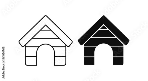 Two simple house outlines with differing styles are displayed one open and one solid silhouette