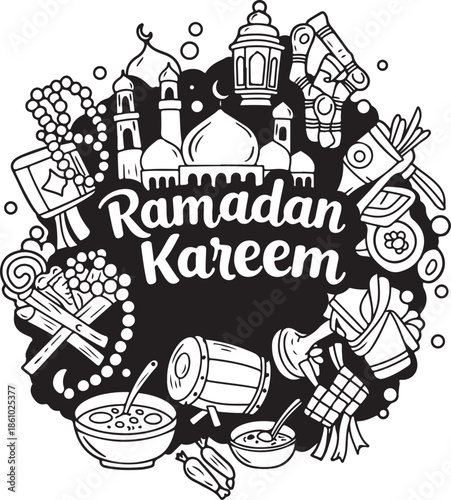 Ramadan Kareem Illustration with Cultural Symbols