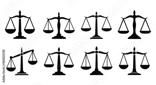 A series of black scales of justice icons arranged in a grid pattern silhouette