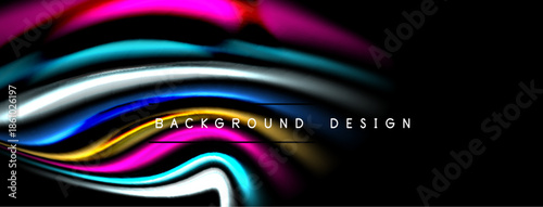 Abstract colorful waves, dynamic flow, modern design. Black background emphasizes vibrant hues, creating visual impact.
