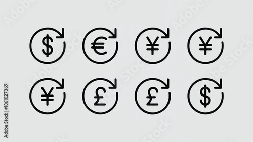 Collection of Currency Exchange Icons Representing Global Financial Transactions