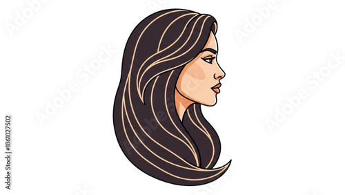 Illustration of a woman's profile with flowing hair