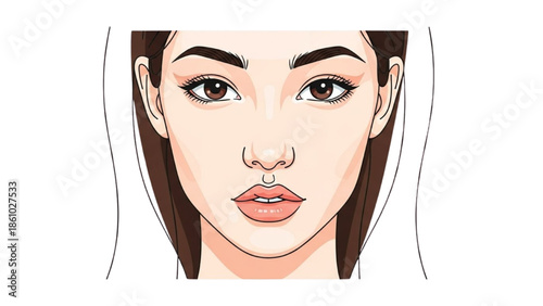 Illustration of a woman's face with a calm expression from a frontal viewpoint