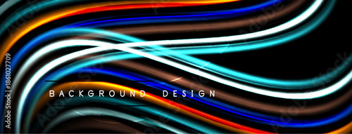 Abstract flowing lines create dynamic background. Vibrant colors blend, forming modern design element. Smooth curves suggest movement, energy.