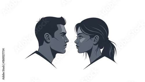 Man and woman facing each other in a confrontational stance