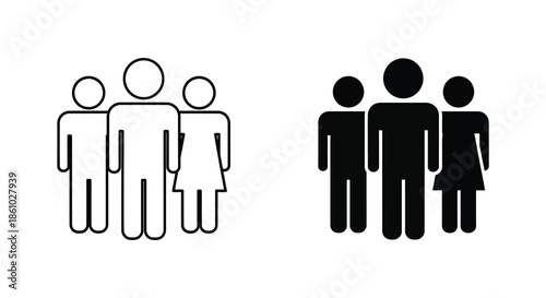 A contrasting depiction of a family group shown in both outlined and solid silhouette