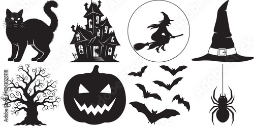 Set of halloween spooky holiday vector silhouettes