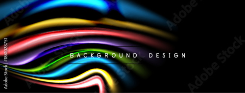 Abstract colorful waves flow across black background. Modern design element, vibrant hues create dynamic visual impact.