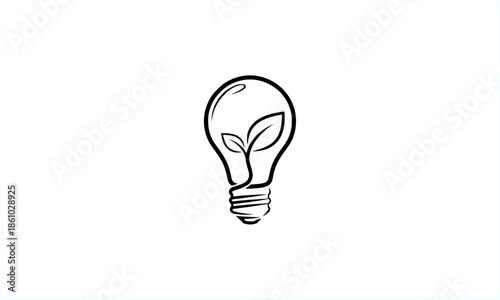 Vector illustration of a light bulb with a growing leaf sprout inside, representing eco-friendly ideas and renewable energy innovation.