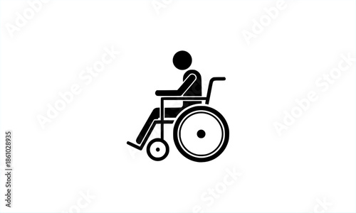 Vector icon of a person in a wheelchair, representing disability, accessibility, and medical mobility support. Solid black silhouette symbol commonly used for handicap access signs