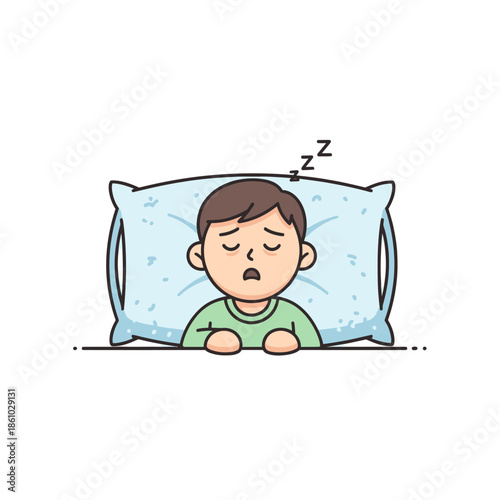 Boy Sleeping Peacefully on Pillow - Cartoon Illustration