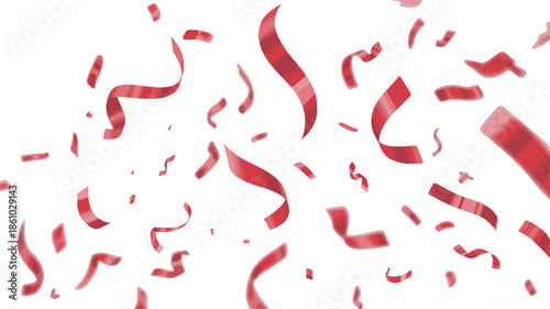 Red streamers and ribbons floating in the air on a white background