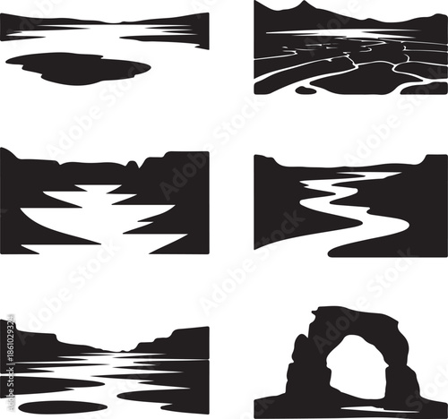 Wallpaper Mural Abstract minimalist landscape illustrations with rivers and canyons Torontodigital.ca