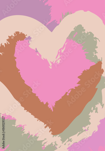 Corazón artístico con trazos de pincel en tonos rosa y tierra sobre fondo pastel