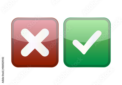 Iconos de botones de aprobación y rechazo con símbolos de marca de verificación y cruz