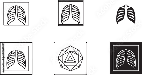 Chest X ray lungs icon set in thin line bold rounded geometric and silhouette styles for radiology diagnosis medical imaging and healthcare visuals