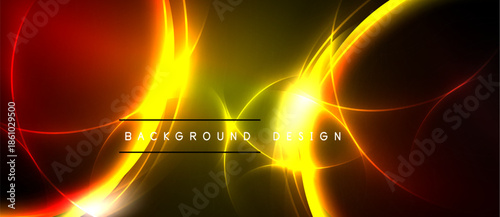 Abstract vibrant lines, glowing curves, dark backdrop. Yellow, red hues create dynamic visual effect. Modern design element.