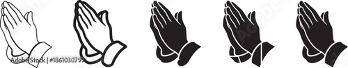 Praying hands icon set in outline bold rounded geometric and silhouette styles symbolizing prayer gratitude faith hope and religious or spiritual expression