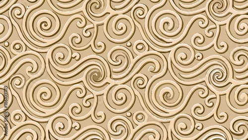 A seamless beige background featuring an elegant swirling wave pattern texture