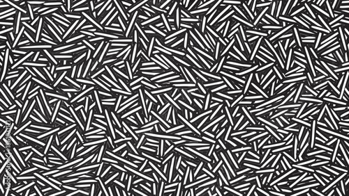 Intricate black and white abstract pattern composed of randomly oriented lines