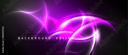 Abstract purple energy flows, dynamic curves, glowing lines. Dark background enhances vibrant visual impact. Modern design element.
