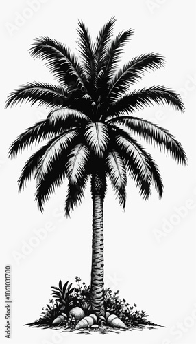 Detailed illustration of a palm tree with intricate leaf patterns