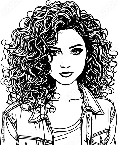 girl with long hair beautifull face illustration sketch vector black and white art design