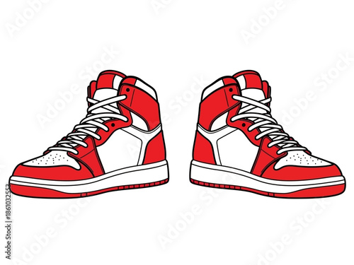 Red High-Top Basketball Sneakers Vector Illustration - Minimalist Flat Design