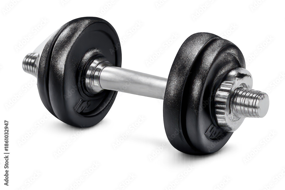 Fototapeta premium Dumbbell with black plates on transparent background for weight lifting