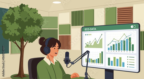 Woman Wearing Headphones in Office Setting.