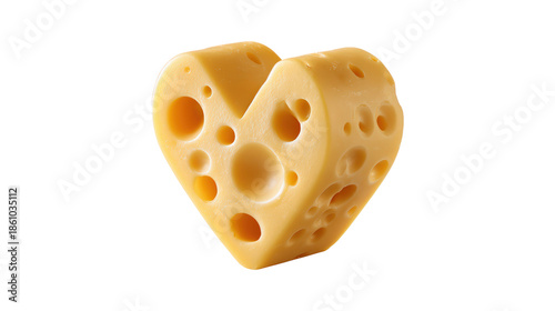 Maasdam heart shaped cheese with holes dairy product isolated on transparent