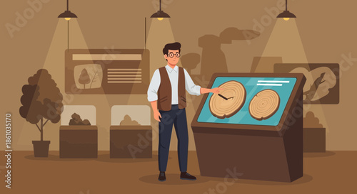 Man interacting with digital touchscreen display 1.