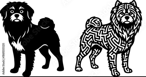 Two-Style Chow Chow Bold Black Line Silhouette Vector Illustration