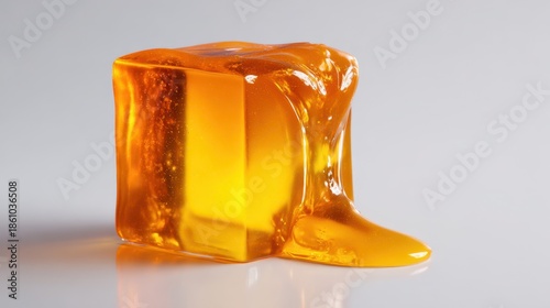 Honey Cube Melting on a Flat Surface in Bright Light