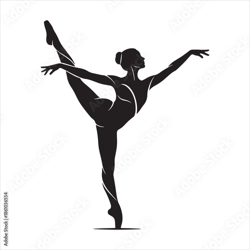 Ballet dancer silhouette logo design on white background