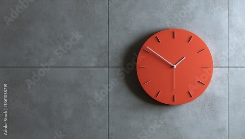 Orange clock on gray wall