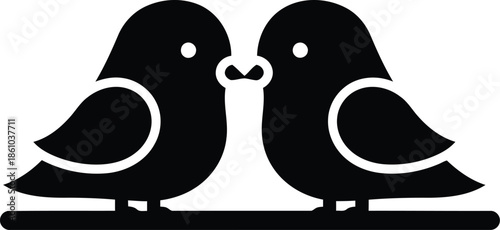 Black and white lovebirds on branch illustration Vector