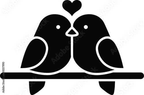 Black and white lovebirds on branch, love symbol Vector