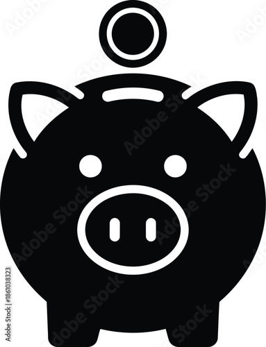 Black and white piggy bank icon Vector