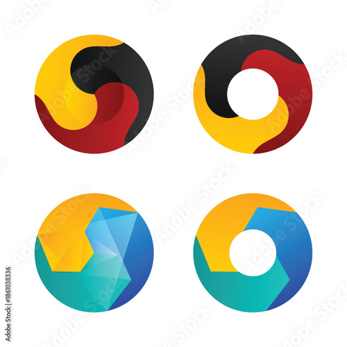 Free Download Circle icon logo for brand and company template. Three color polygon style - GFXLoad