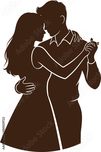 Valentine's day silhouette of loving couple embracing and sharing a romantic moment