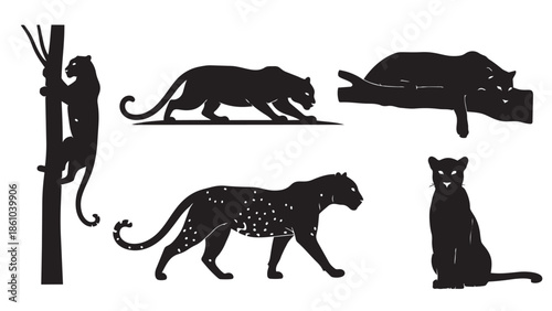 Collection of striking black panther and leopard silhouettes in various dynamic poses