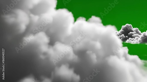 Cumulus clouds drifting on green screen background for chroma key video.