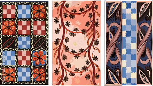 Art nouveau decorative frame with flowing floral vines and geometric patterns