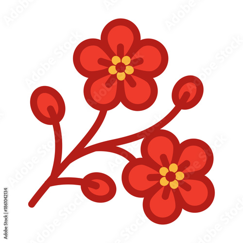 Illustration of red cherry blossom