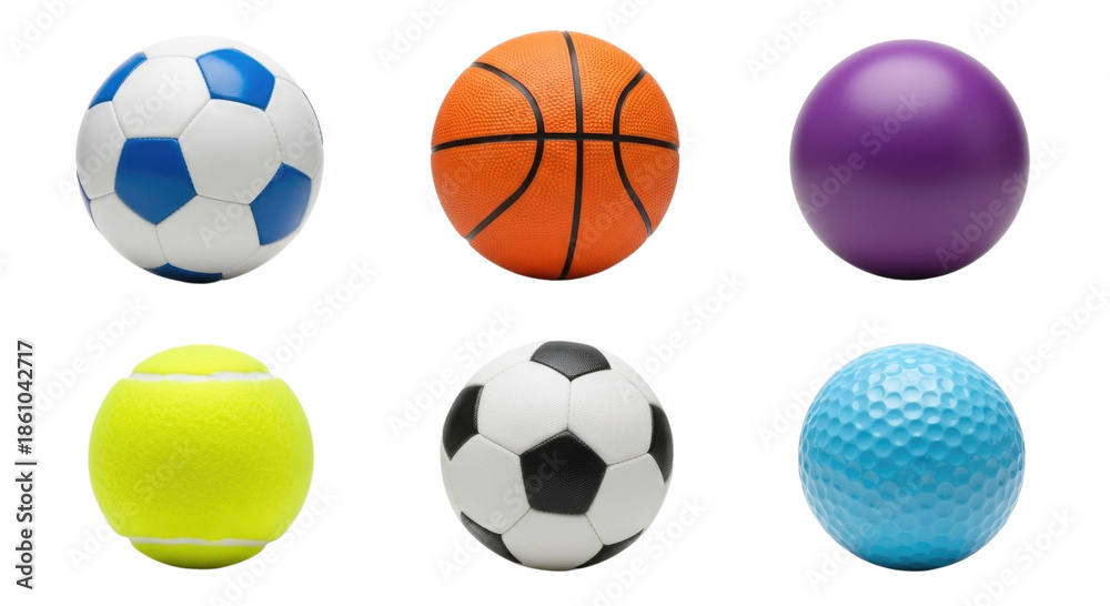 Fototapeta premium Set of sports balls as easter eggs 3d cartoon isolated transparent png background cutout png